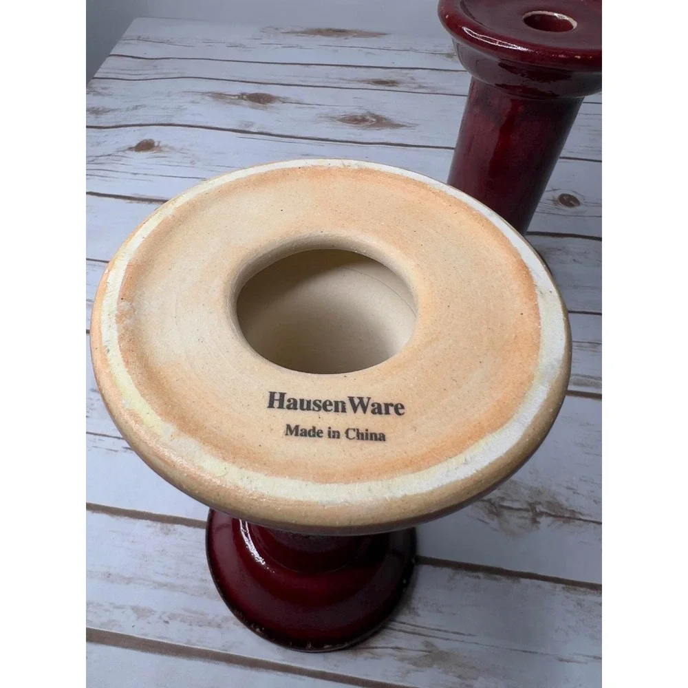 HausenWare Candlestick Holders Red Glossy Ceramic Pedestal Set of‎ 2 7.5in